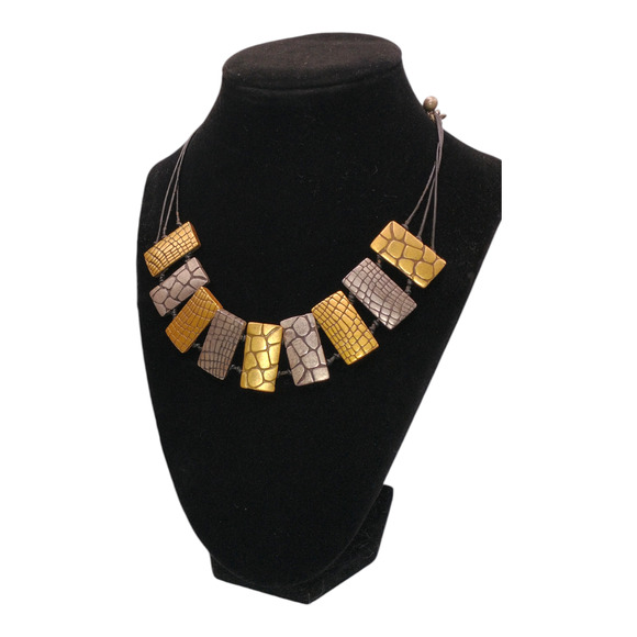 Chico's Gold & Silver Tone Animal Print Necklace/Bracelet with Leather Chain - Picture 9 of 13